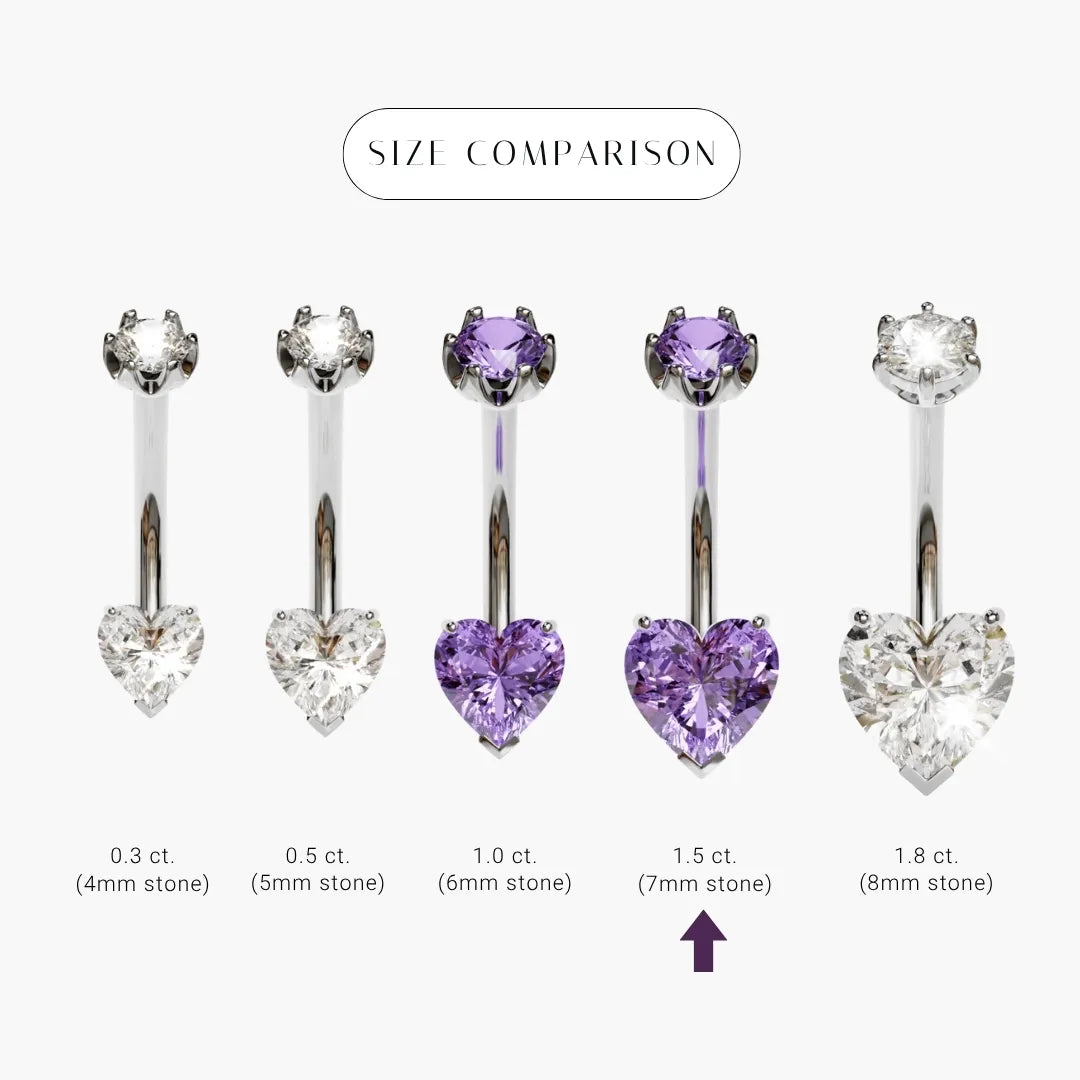 Purple Rain 1.5 ct. Heart Sapphire Belly Ring White Gold