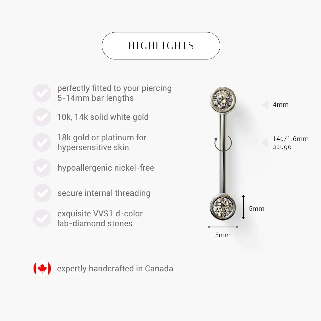 Bezel Diamond Nipple Barbell White Gold