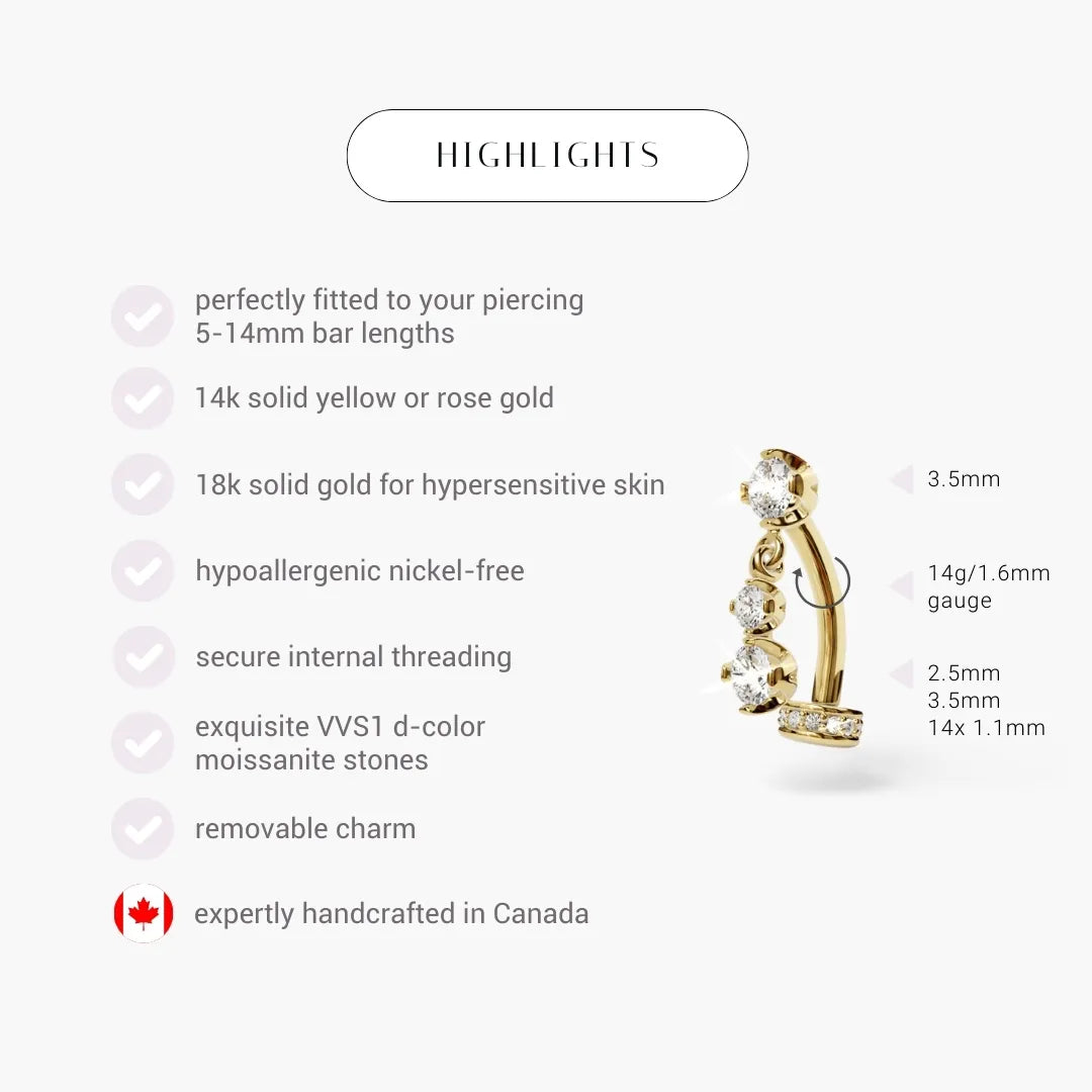 Floating Disk Dangle Moissanite Belly Ring