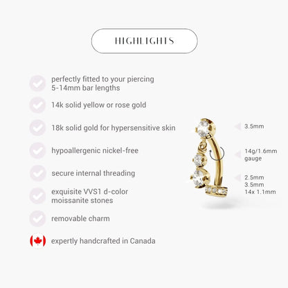 Floating Disk Dangle Moissanite Belly Ring