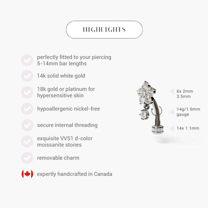 Sunflower Floating Moissanite Belly Ring White Gold