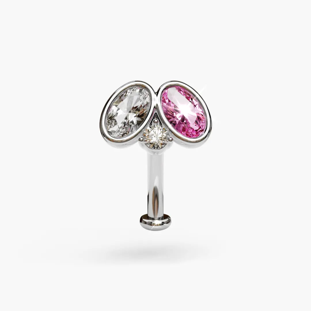 Toi et Moi Pink Lady Moissanite Belly Ring White Gold