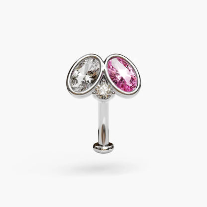 Toi et Moi Pink Lady Moissanite Belly Ring White Gold