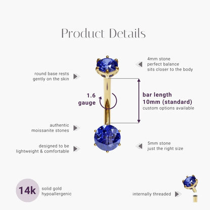 Orb 0.8 ct. Sapphire Blue Moissanite Belly Ring