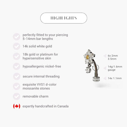Sunflower Yellow Floating Moissanite Belly Ring White Gold