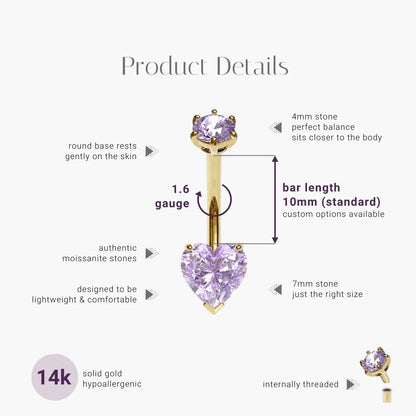 Purple Rain 1.5 ct. Heart Moissanite Belly Ring