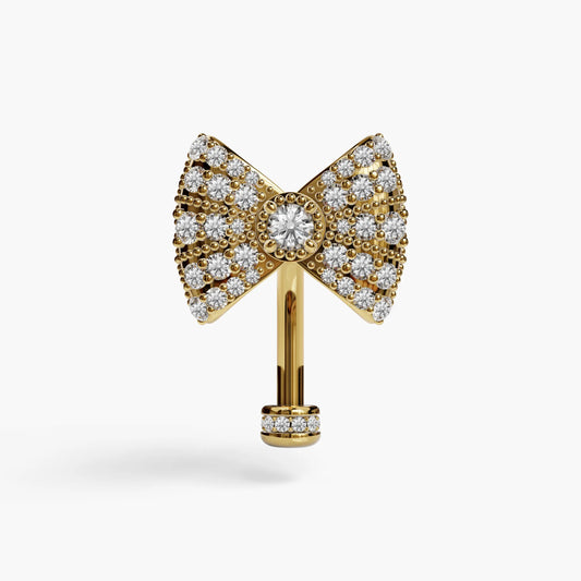 Lover's Bow Lab Diamond Floating Belly Ring, Yellow & Rose Gold