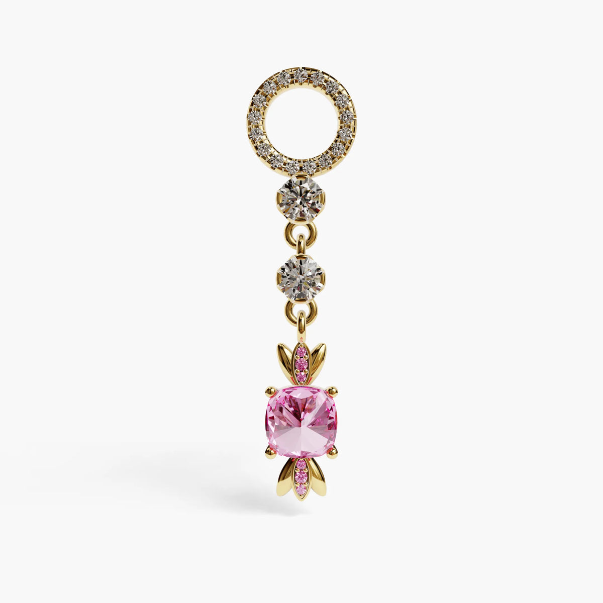 Sugar Baby Lab Pink Sapphire Dome Belly Ring, Yellow & Rose Gold