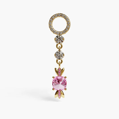 Sugar Baby Lab Pink Sapphire Dome Belly Ring, Yellow & Rose Gold