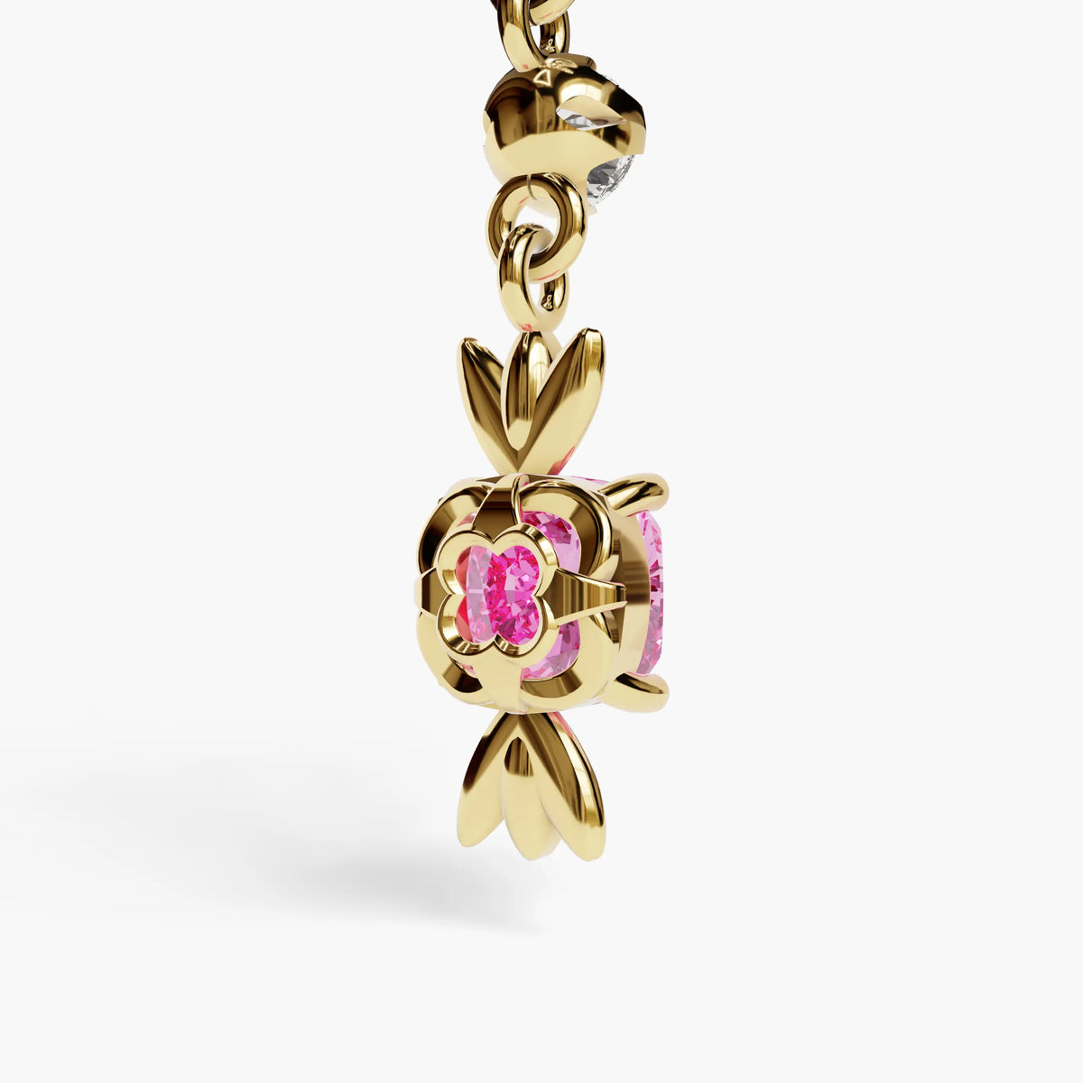 Sugar Baby Lab Pink Sapphire Dome Belly Ring, Yellow & Rose Gold