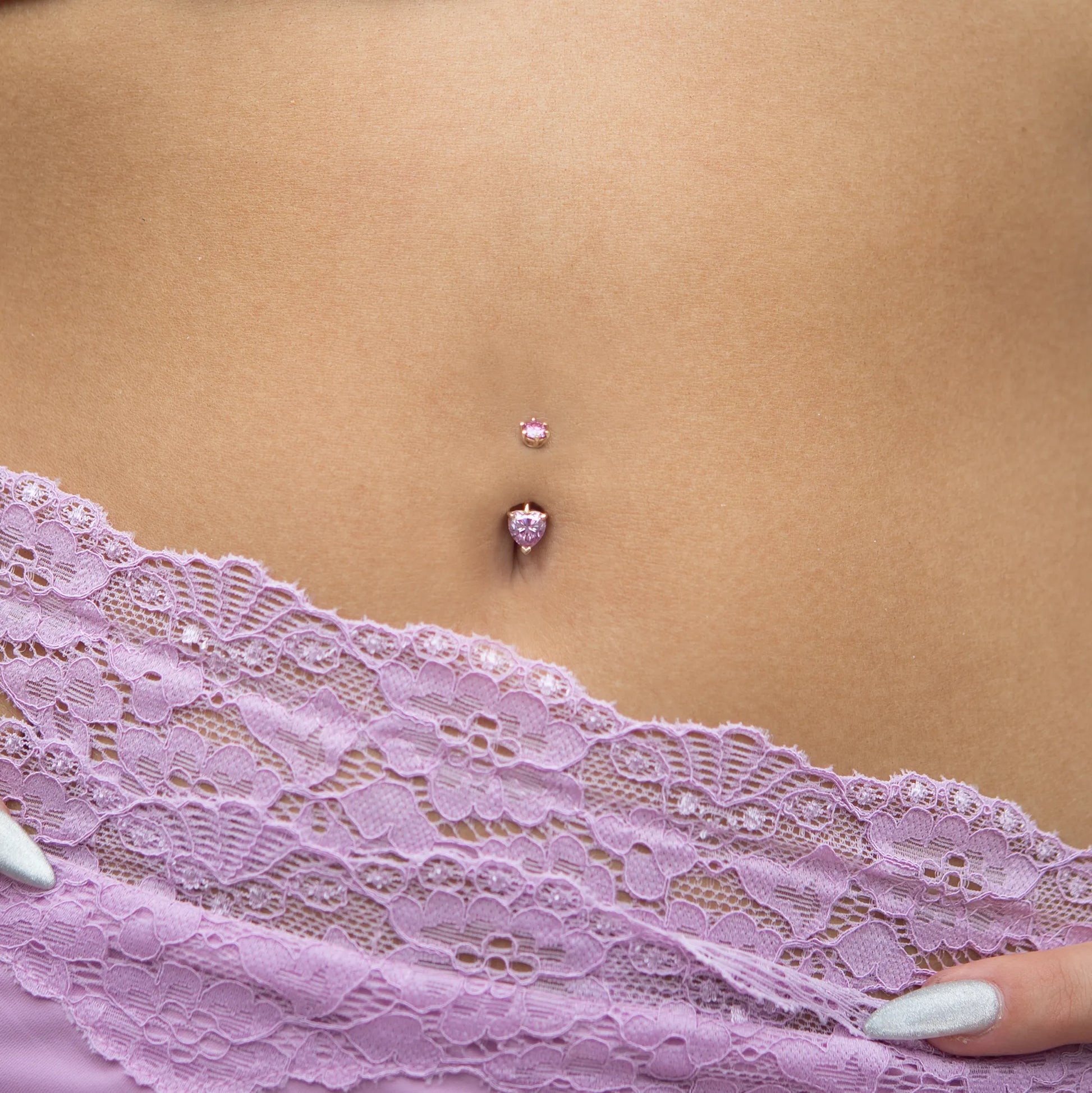 Pink Lady Heart Moissanite Belly Ring - Main Image