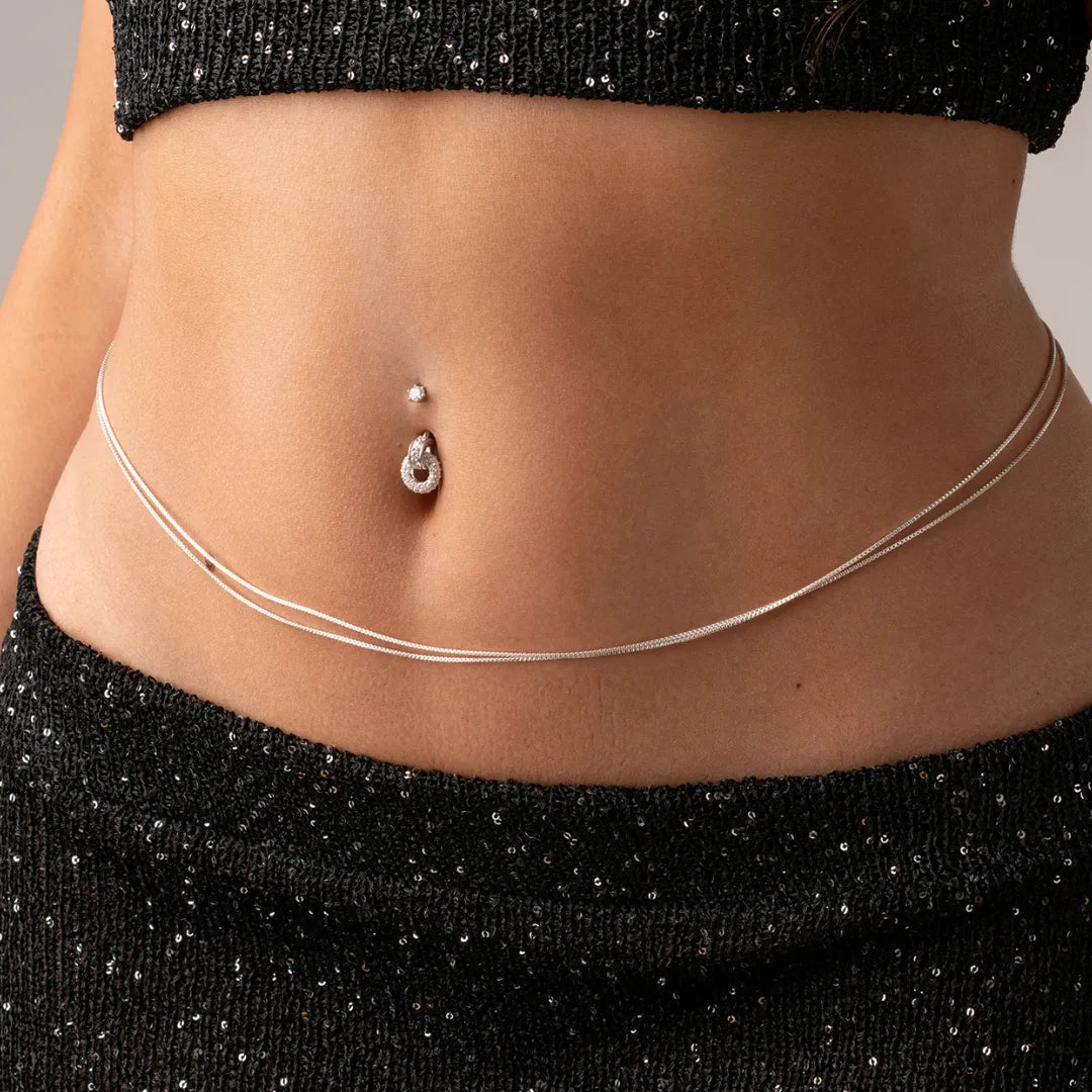 Dome Moissanite Belly Ring White Gold