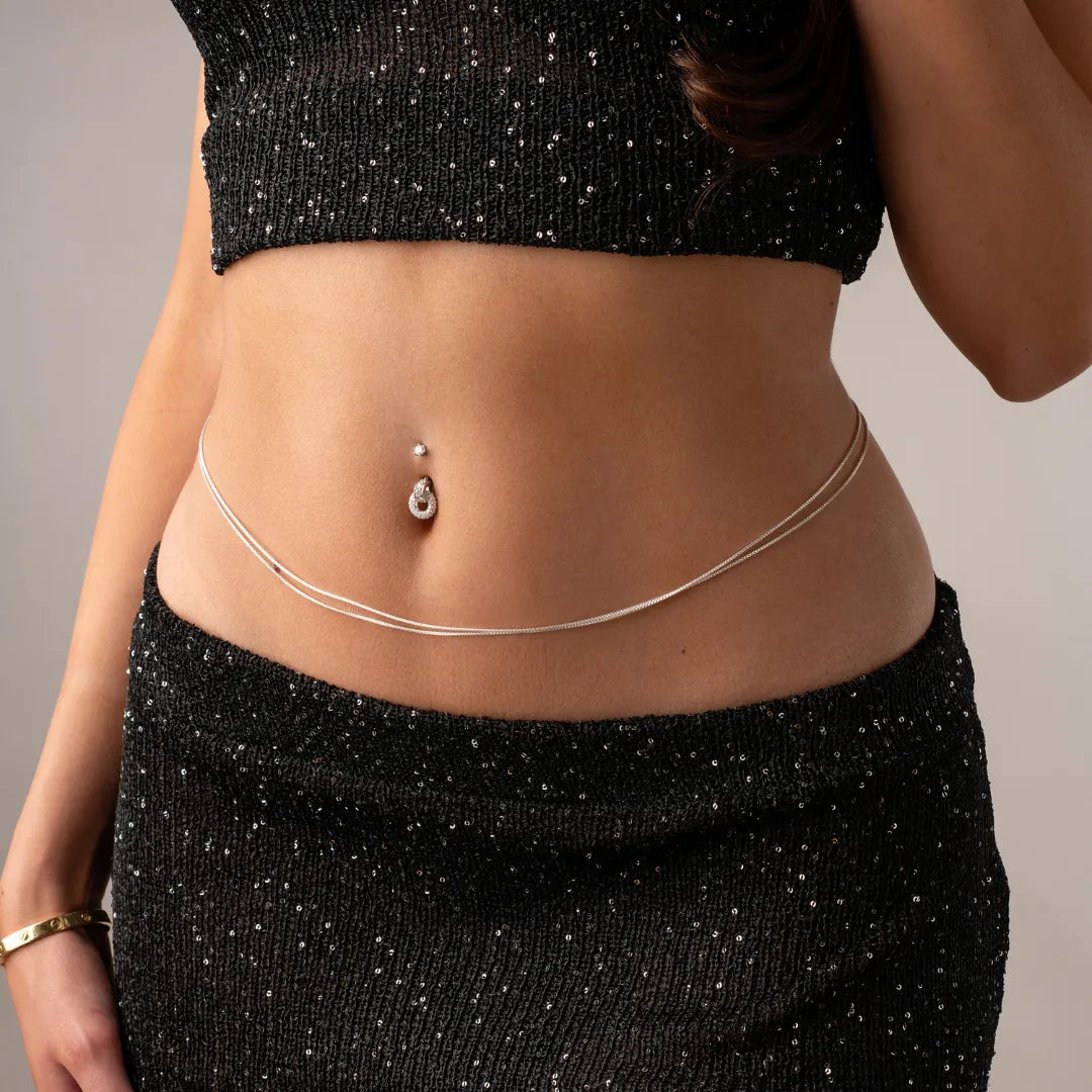 Jolie Co Dome Moissanite 14k White Gold Belly Ring with Charm Jolie Co Jewelry Jolie Co Dome Moissanite 14k White Gold Belly Ring with Charm Jolie Co Jewelry