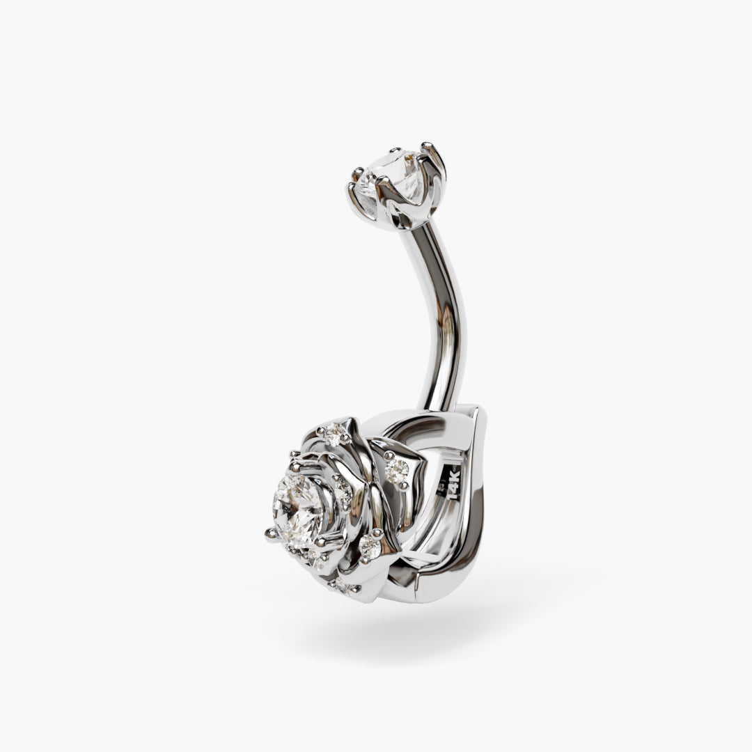 Eternal Frost Rose Lab Diamond Dome Belly Ring White Gold