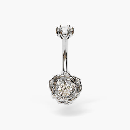 Eternal Frost Rose Lab Diamond Dome Belly Ring White Gold
