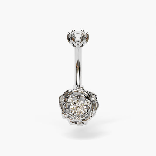 Eternal Frost Rose Lab Diamond Dome Belly Ring White Gold