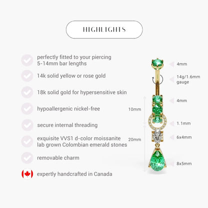 Swan Green Dome Belly Ring Moissanite Belly Ring