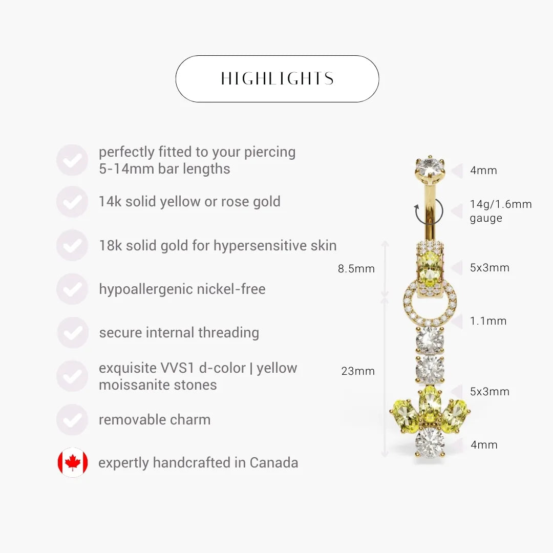 Angel Dome Yellow Moissanite Belly Ring