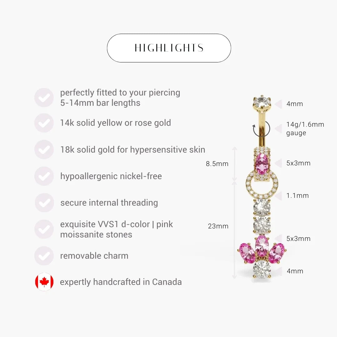 Angel Dome Pink Moissanite Belly Ring