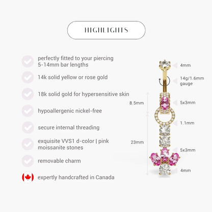 Angel Dome Pink Moissanite Belly Ring