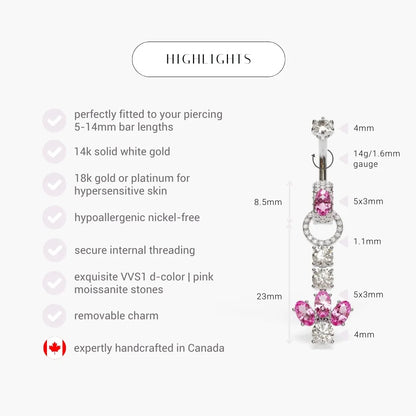 Angel Dome Pink Moissanite Belly Ring White Gold