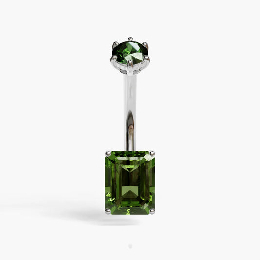 Emerald 8mm Green Tourmaline Belly Ring White Gold
