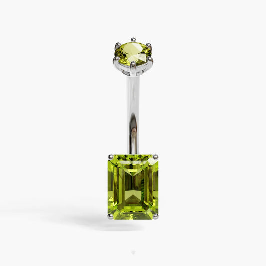 Emerald 8mm Peridot Belly Ring White Gold