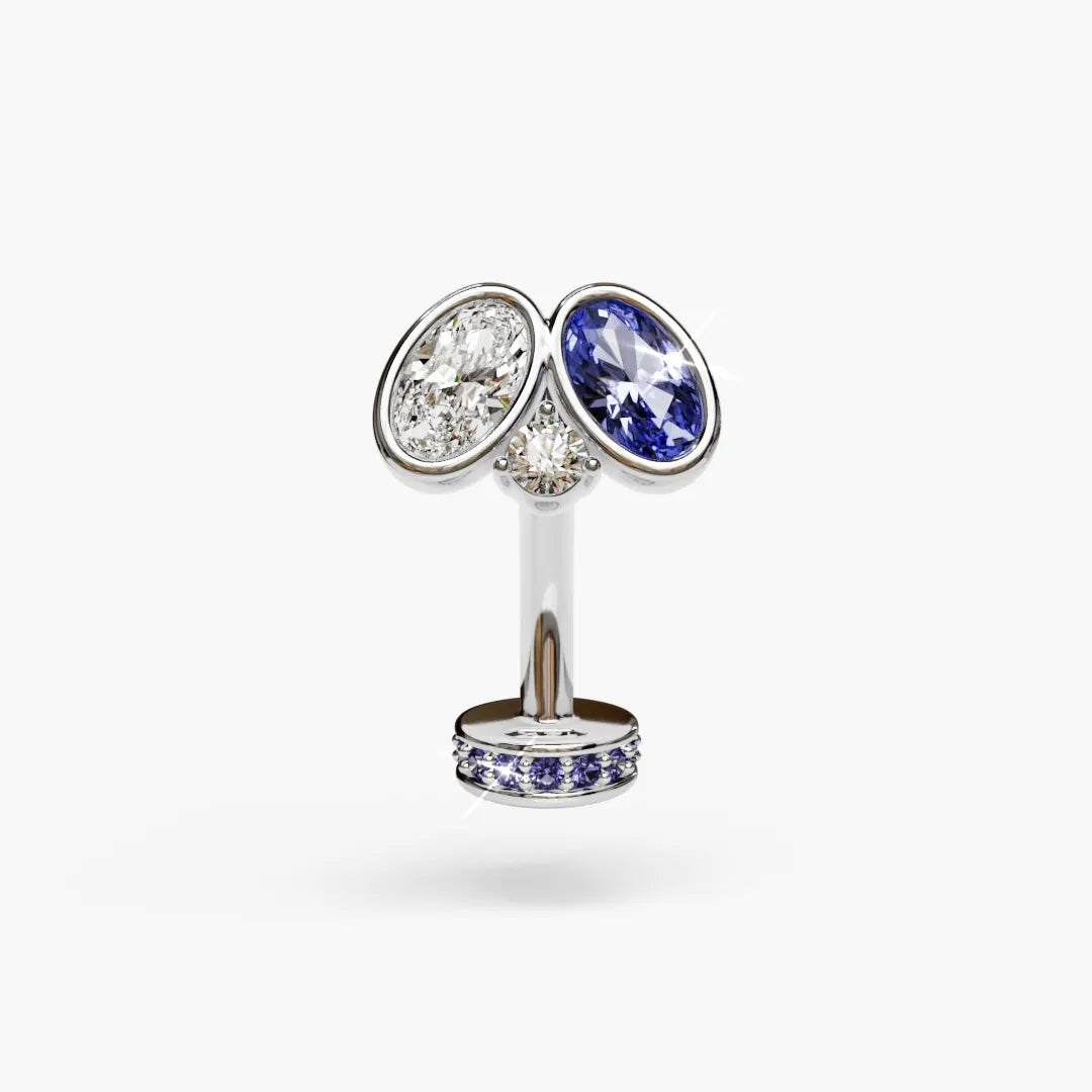 Toi et Moi Sapphire Moissanite Belly Ring White Gold