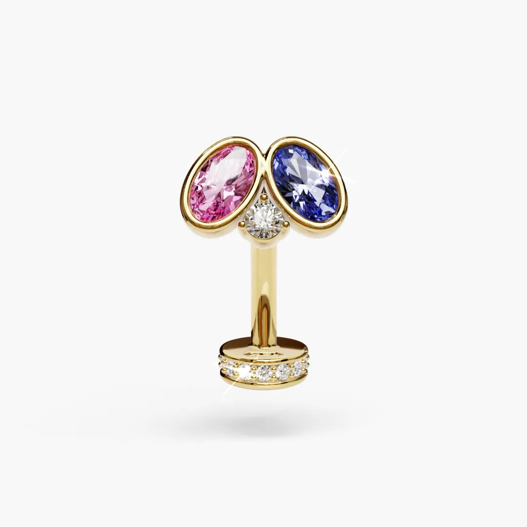 Toi et Moi Pink & Sapphire Moissanite Belly Ring