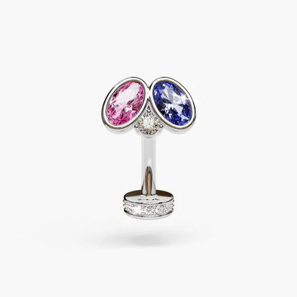 Toi et Moi Pink & Sapphire Moissanite Belly Ring White Gold