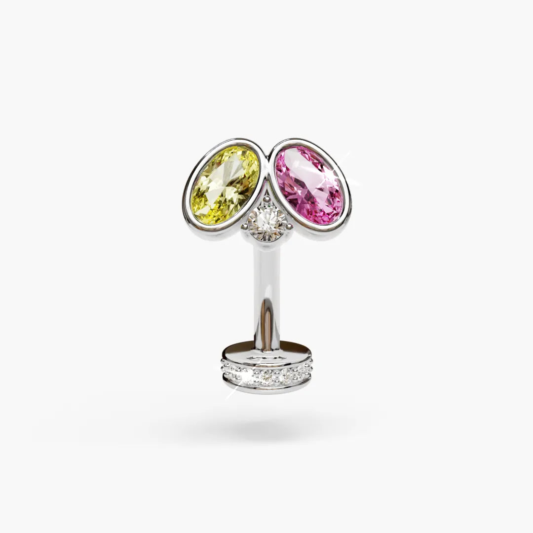 Toi et Moi Lemon & Pink Moissanite Belly Ring White Gold