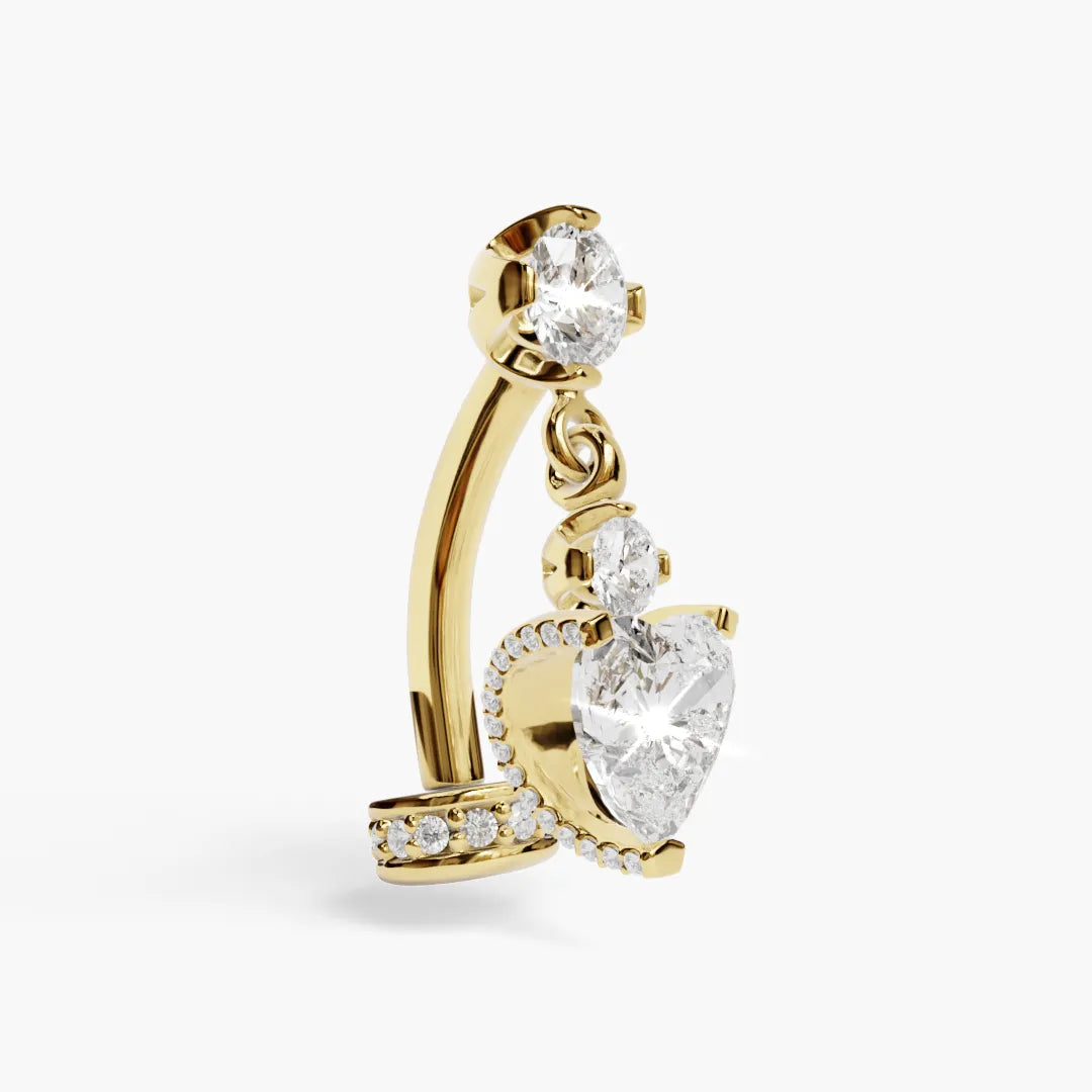 Floating Disk Heart Dangle Moissanite Belly Ring