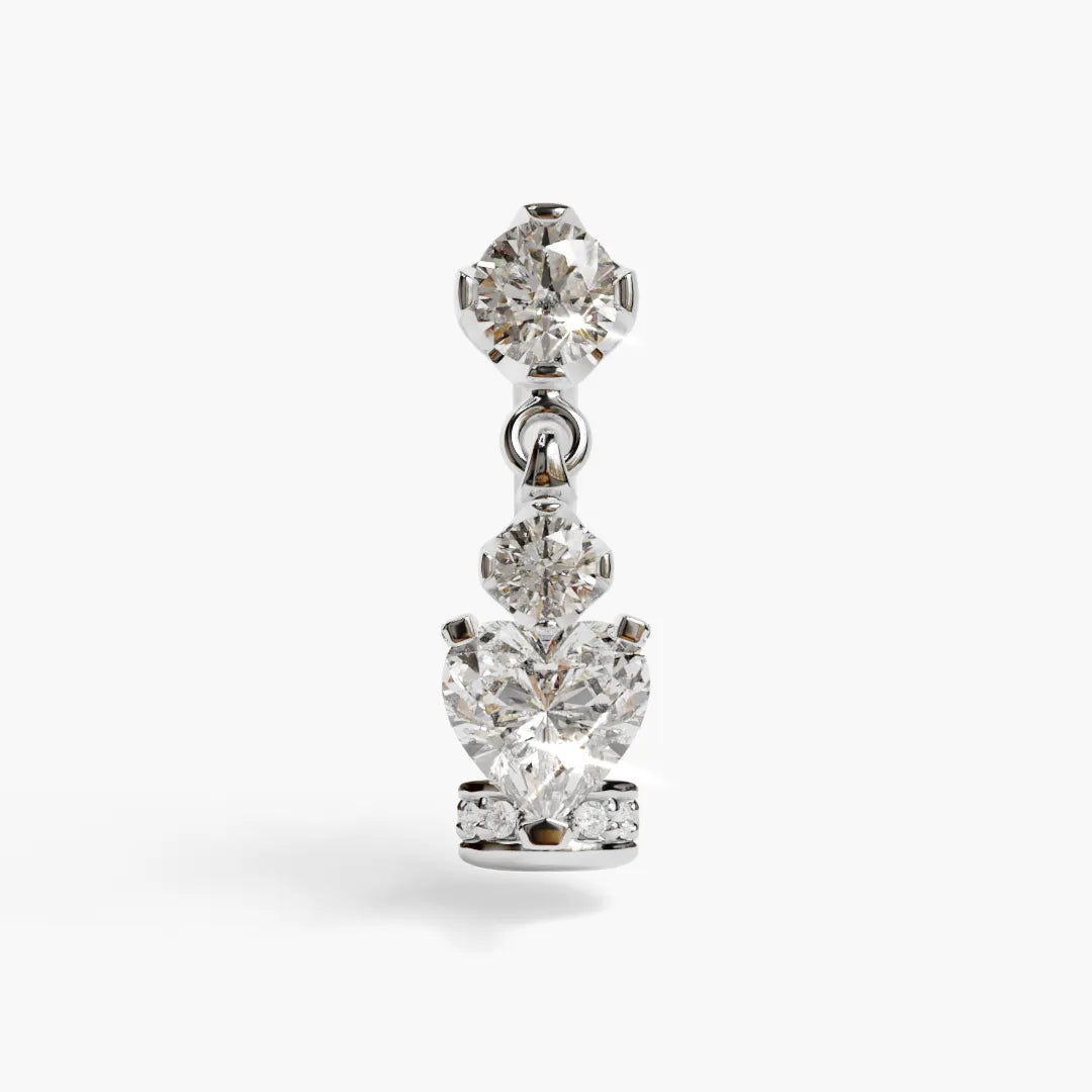 Floating Disk Heart Dangle Moissanite Belly Ring White Gold