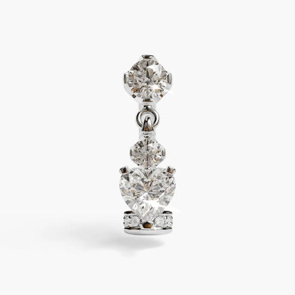 Floating Disk Heart Dangle Moissanite Belly Ring White Gold