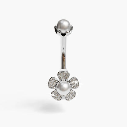 Wildflower Dome Pearl Belly Ring White Gold