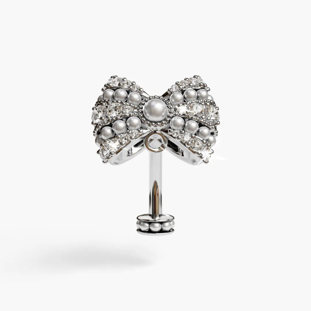 Lover's Bow Belly Ring White Gold