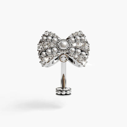 Lover's Bow Belly Ring White Gold