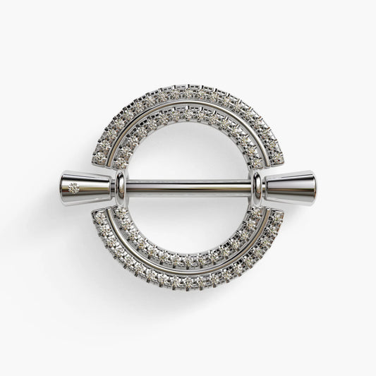 La Lune Double Pavé Nipple Barbell White Gold