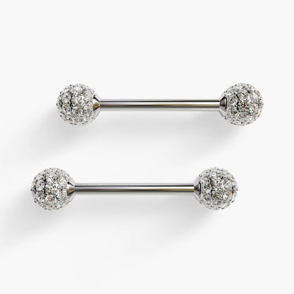 Pave Diamond Nipple Barbell White Gold