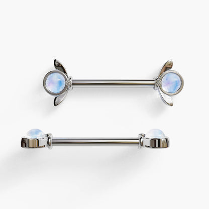 Moon Bloom Nipple Barbell White Gold