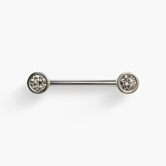 Bezel Diamond Nipple Barbell White Gold
