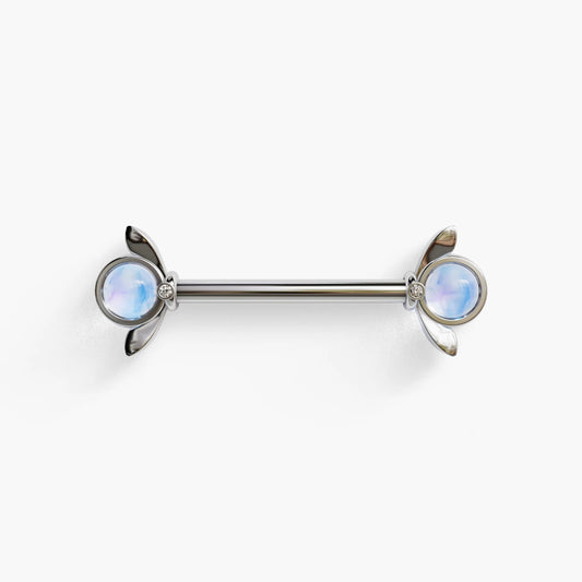 Moon Bloom Nipple Barbell White Gold