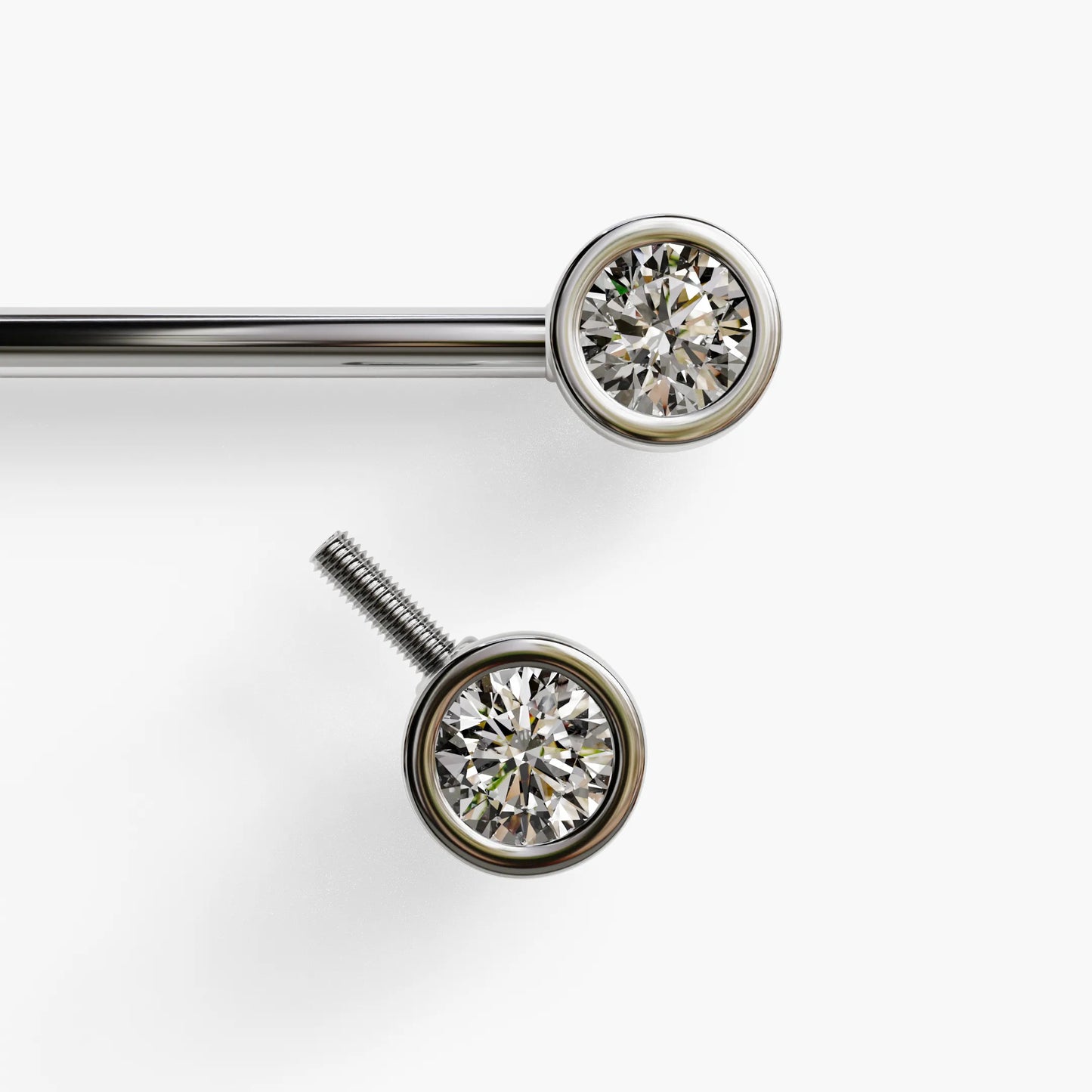 Bezel Diamond Nipple Barbell White Gold