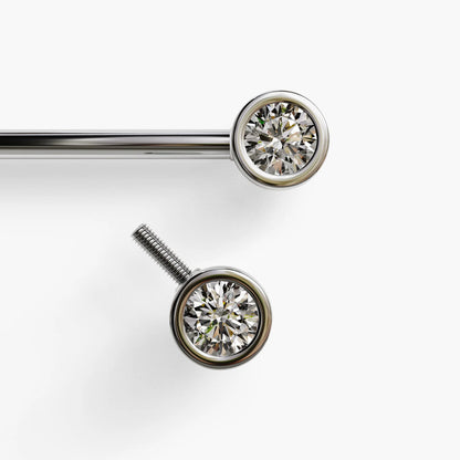 Bezel Diamond Nipple Barbell White Gold