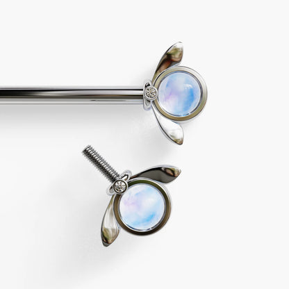 Moon Bloom Nipple Barbell White Gold