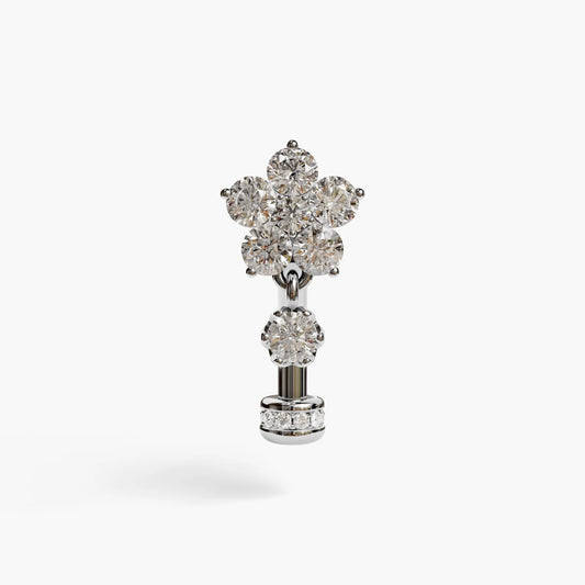 Sunflower Floating Moissanite Belly Ring White Gold