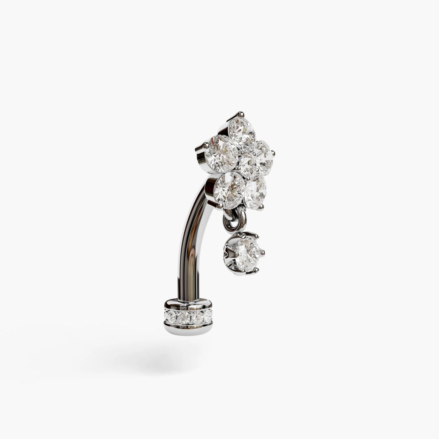 Sunflower Floating Moissanite Belly Ring White Gold