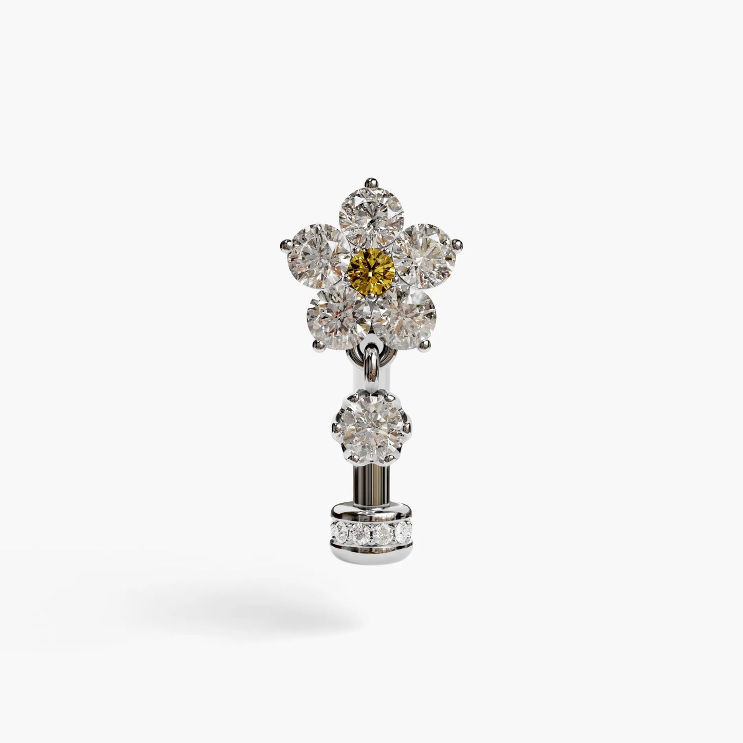Sunflower Yellow Floating Moissanite Belly Ring White Gold