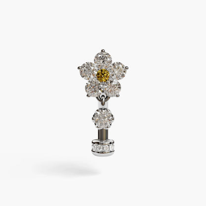 Sunflower Yellow Floating Moissanite Belly Ring White Gold