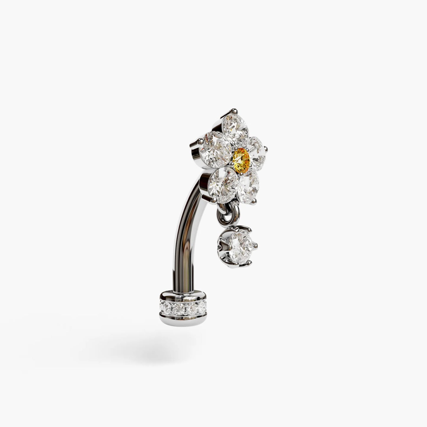 Sunflower Yellow Floating Moissanite Belly Ring White Gold